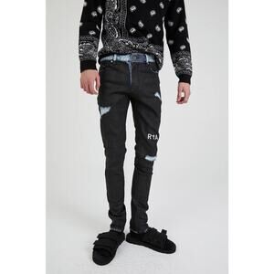 RtA Bryant Skinny Jeans in Black Coated Distressed Men's Size 33